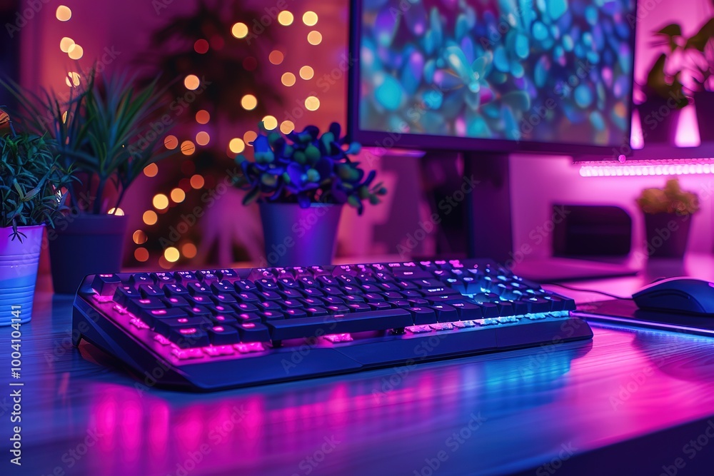 A computer desk with a keyboard and a mouse A computer desk with a keyboard and a mouse