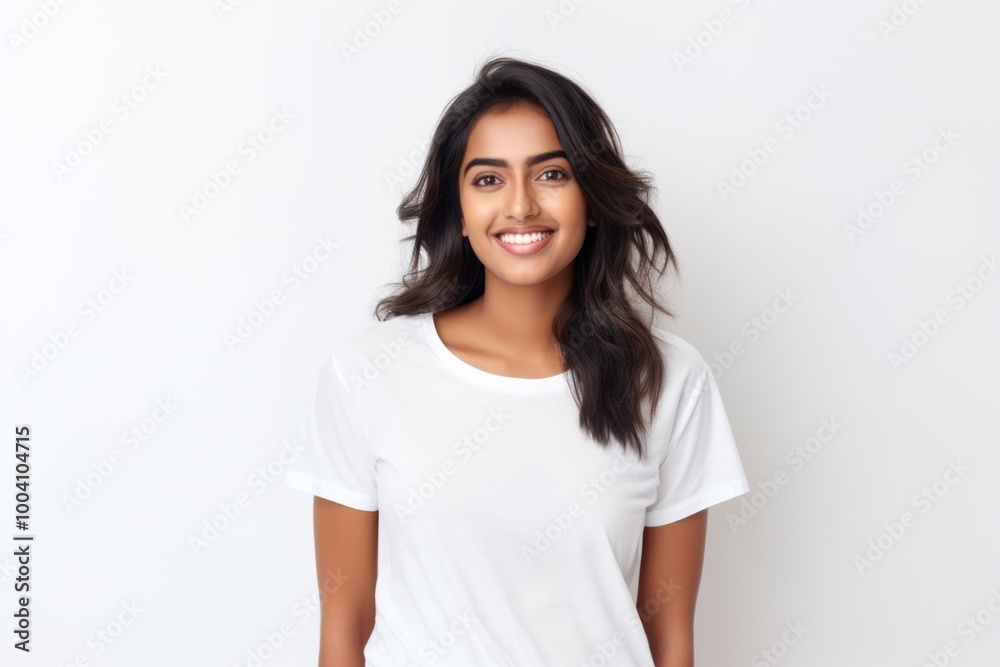 Woman portrait t-shirt smiling. Woman portrait t-shirt smiling.