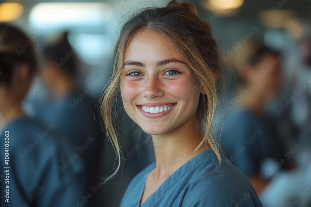 a portrait of young nursing students in scrubs smiling with confidence in a hospital highlighting teamwork and compassion in healthcare surrounded by medical equipment and a supportive environment a portrait of young nursing students in scrubs smiling with confidence in a hospital highlighting teamwork and compassion in healthcare surrounded by medical equipment and a supportive environment