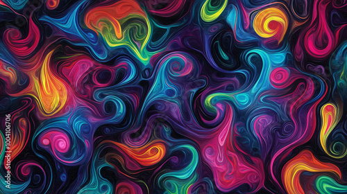  A vibrant pattern of swirling lines with neon highlights. 