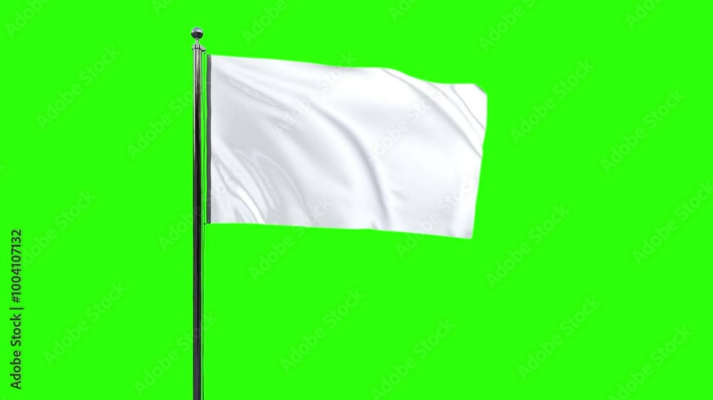 White flag animation with pole green background. 4k