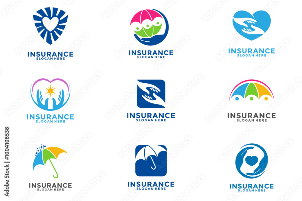 Set bundle Insurance Logo Design Vector, Insurance logo design template Set bundle Insurance Logo Design Vector, Insurance logo design template