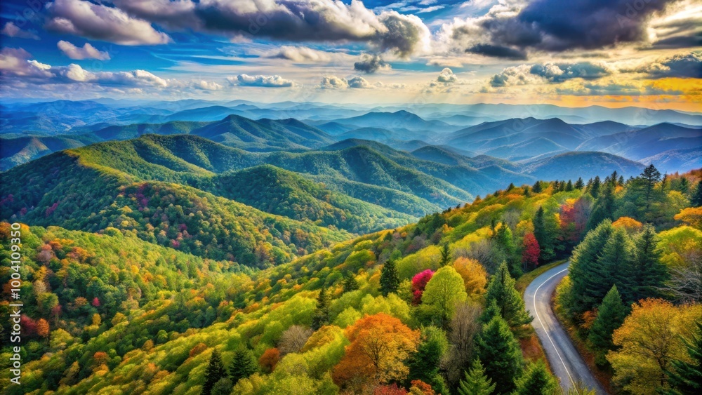Obraz premium Scenic Blue Ridge Parkway Road in North Carolina Mountain Landscape Nature Photography