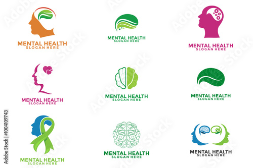 Set bundle mental health logo illustration concept