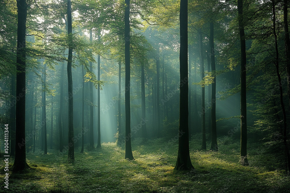 Fototapeta premium Beautiful light in the forest generative AI