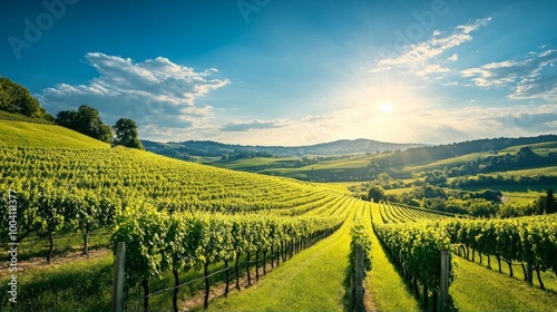 Wallpaper Mural Picturesque Vineyard Landscape with Lush Green Vines Under a Sunny Sky Torontodigital.ca