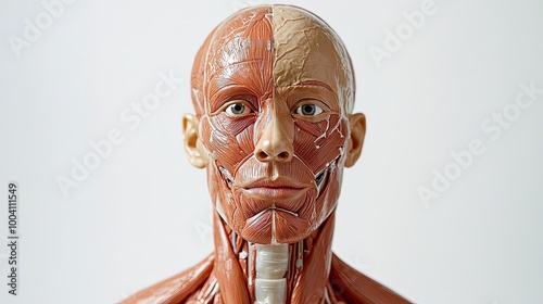 This sixth image provides an elaborate anatomical model that highlights muscle structures and brain areas in exhaustive detail, showcasing human anatomical complexity.
