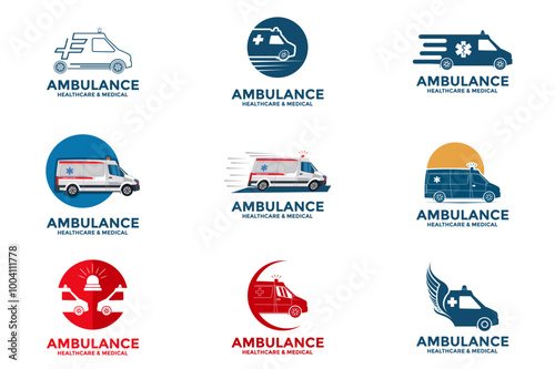 Set of ambulance logo design template, emergency ambulance logo vector icon
