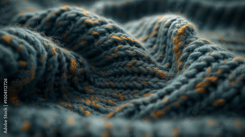 Close-up texture of cozy knitted fabric with intricate patterns and warm tones