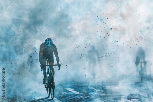 A person riding a bike through a misty atmosphere