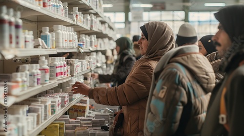 Wallpaper Mural Refugee group of people shopping in a pharmacy store aisle Torontodigital.ca