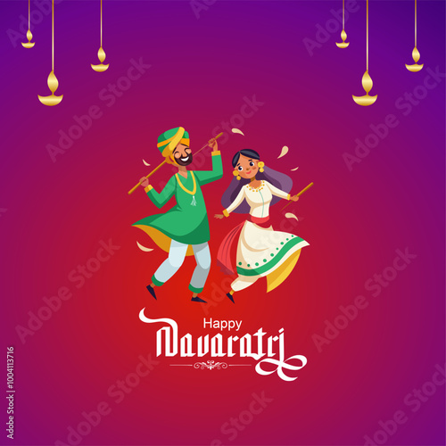 Wallpaper Mural Garba Night poster for Navratri Dussehra festival of India. vector illustration design of peoples playing Dandiya dance Torontodigital.ca
