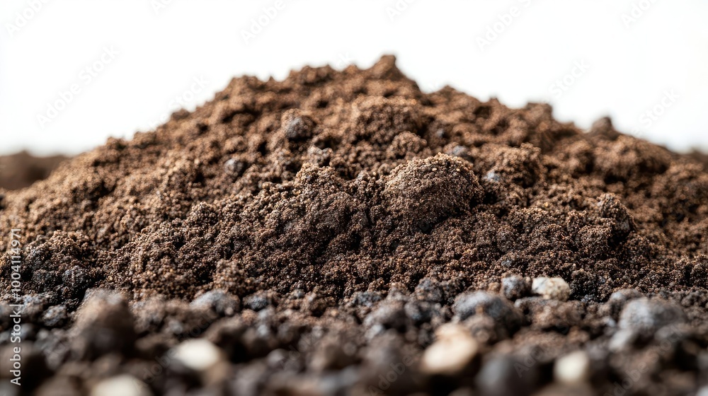closeup of a dirt pile isolated on a white background highlighting the texture and earthy tones ideal for agricultural or environmental contexts closeup of a dirt pile isolated on a white background highlighting the texture and earthy tones ideal for agricultural or environmental contexts