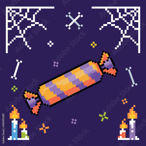 Pixel art halloween element flat illustrations vectors