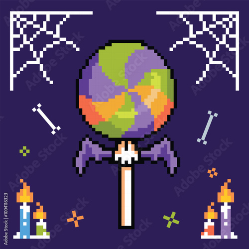 Pixel art halloween element flat illustrations vectors