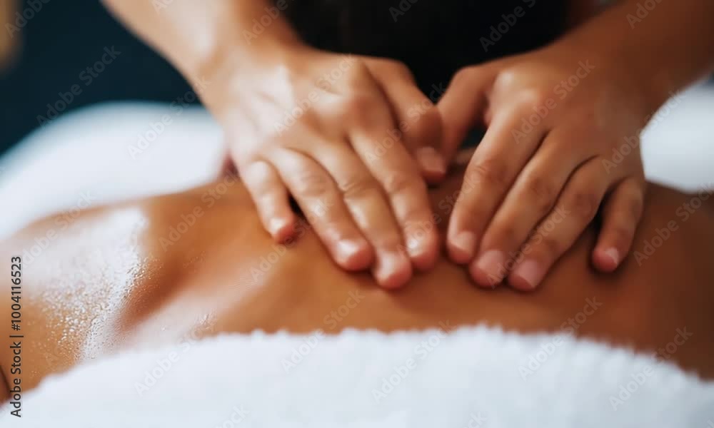 Close-up of a professional back massage therapy session for relaxation and stress relief Close-up of a professional back massage therapy session for relaxation and stress relief