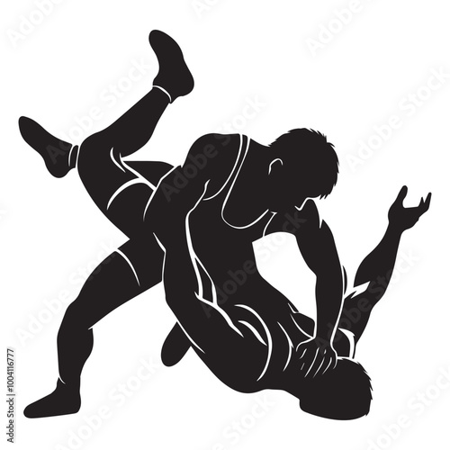 Professional wrestling silhouette Design - boxing player  Vector illustration black and white