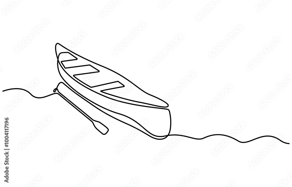 Single continuous line drawing canoe trails and rafting club with ...