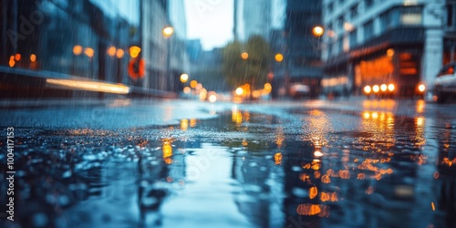 Wallpaper Mural A serene urban scene showcasing a wet street reflecting city lights after rain, creating a tranquil yet vibrant atmosphere. Torontodigital.ca