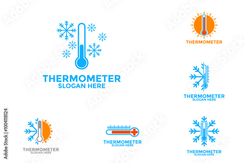 Set of Thermometer icon. Hot, cold temperature vector. Warm, freeze weather.
