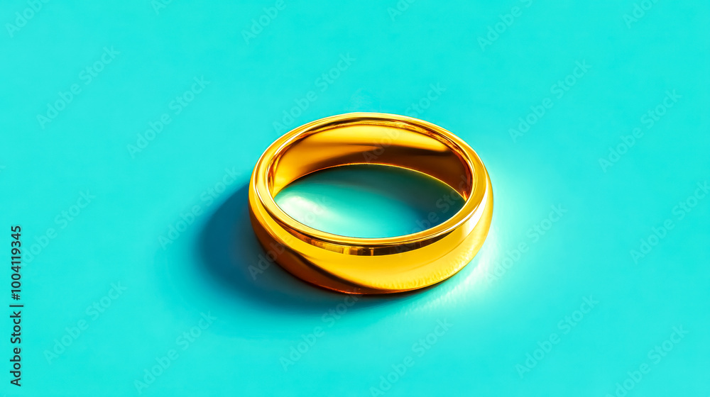 Golden ring casting a shadow on a blue background Golden ring casting a shadow on a blue background