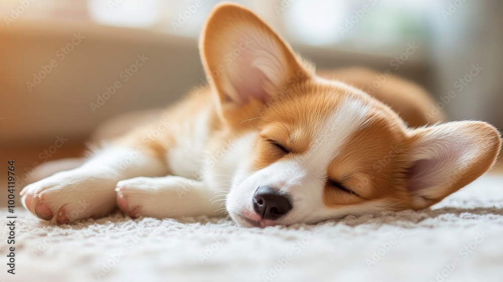 Adorable corgi dog peacefully sleeping a heartwarming scene of canine relaxation Adorable corgi dog peacefully sleeping a heartwarming scene of canine relaxation