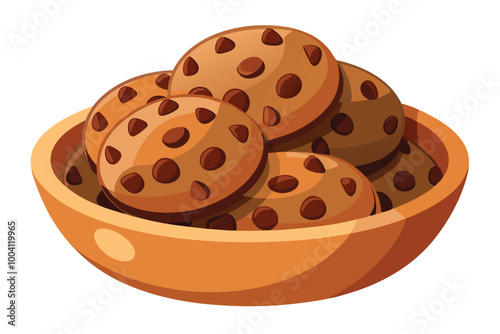 Chocolate bean cookies in a Bowl, illustration on white background.