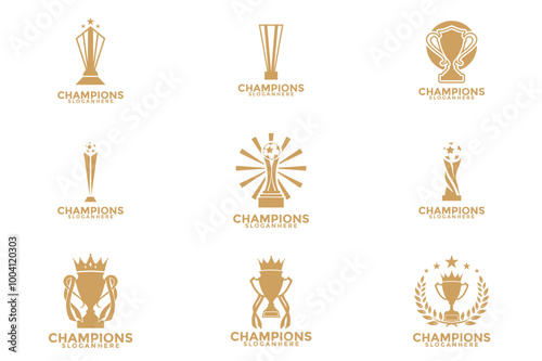 Set of Trophy with start logo icon design template flat vector illustration, Award Winner logo design template