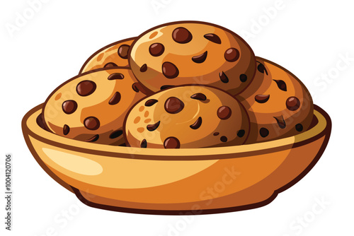 Chocolate bean cookies in a Bowl, illustration on white background.