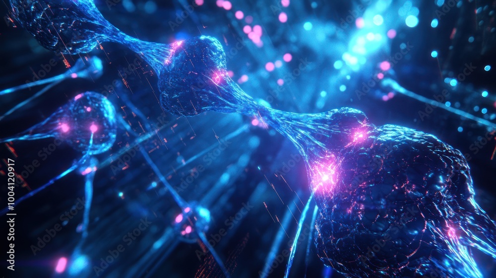 Interconnected Neural Junction in Glowing Blue