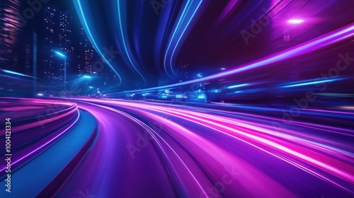 Glowing purple highway with streaks of light