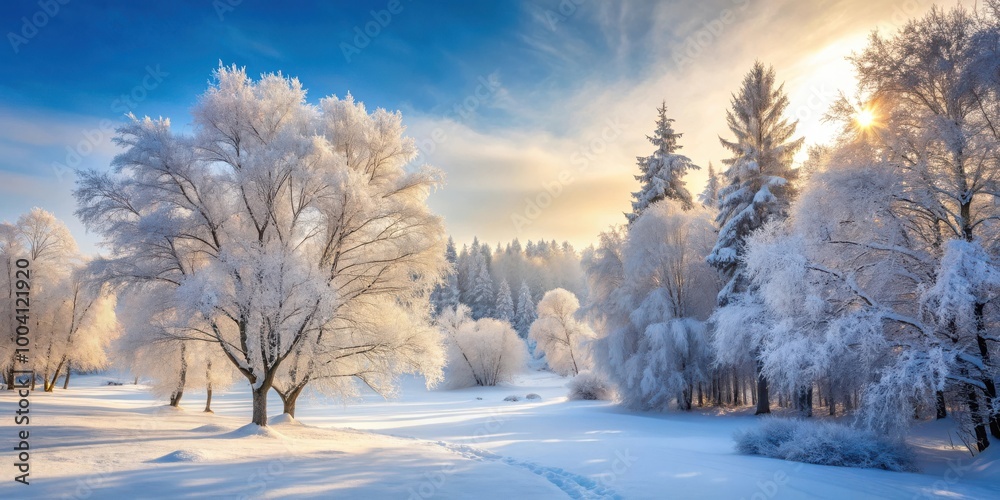 Winter Wonderland A Serene Forest Blanketed in Frost with Snow Covered Trees Winter Wonderland A Serene Forest Blanketed in Frost with Snow Covered Trees
