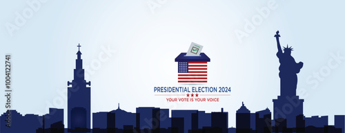 Your Vote is Your Voice. USA presidential election in 2024 ballot box concept template, banner and illustrator background.