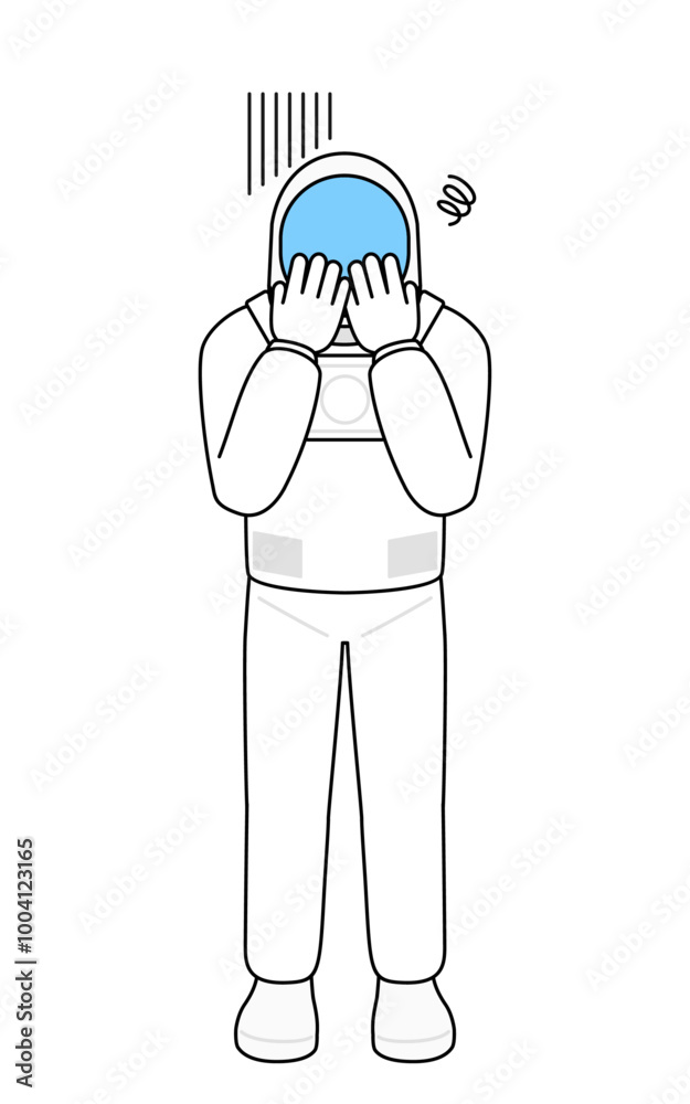Astronaut covering his face in depression. Astronaut covering his face in depression.