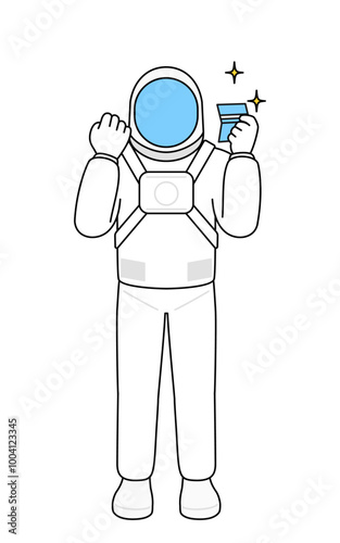 Astronaut who is pleased to see a bankbook.