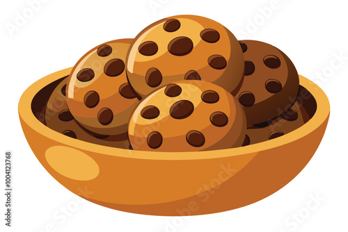 Chocolate bean cookies in a Bowl, illustration on white background.