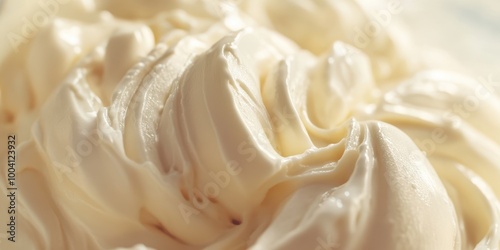 Creamy and smooth texture of freshly whipped cream, perfect for desserts or as a topping for beverages.