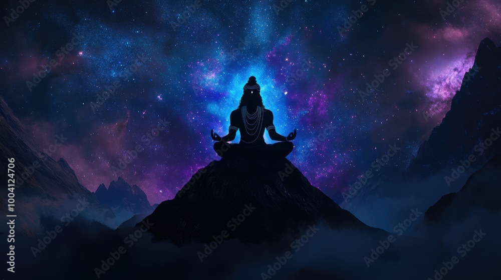 Meditative Silhouette of Lord Shiva on Mountain Peak Meditative Silhouette of Lord Shiva on Mountain Peak