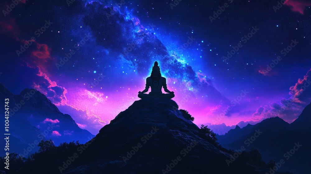 Meditative Silhouette of Lord Shiva at Night Meditative Silhouette of Lord Shiva at Night