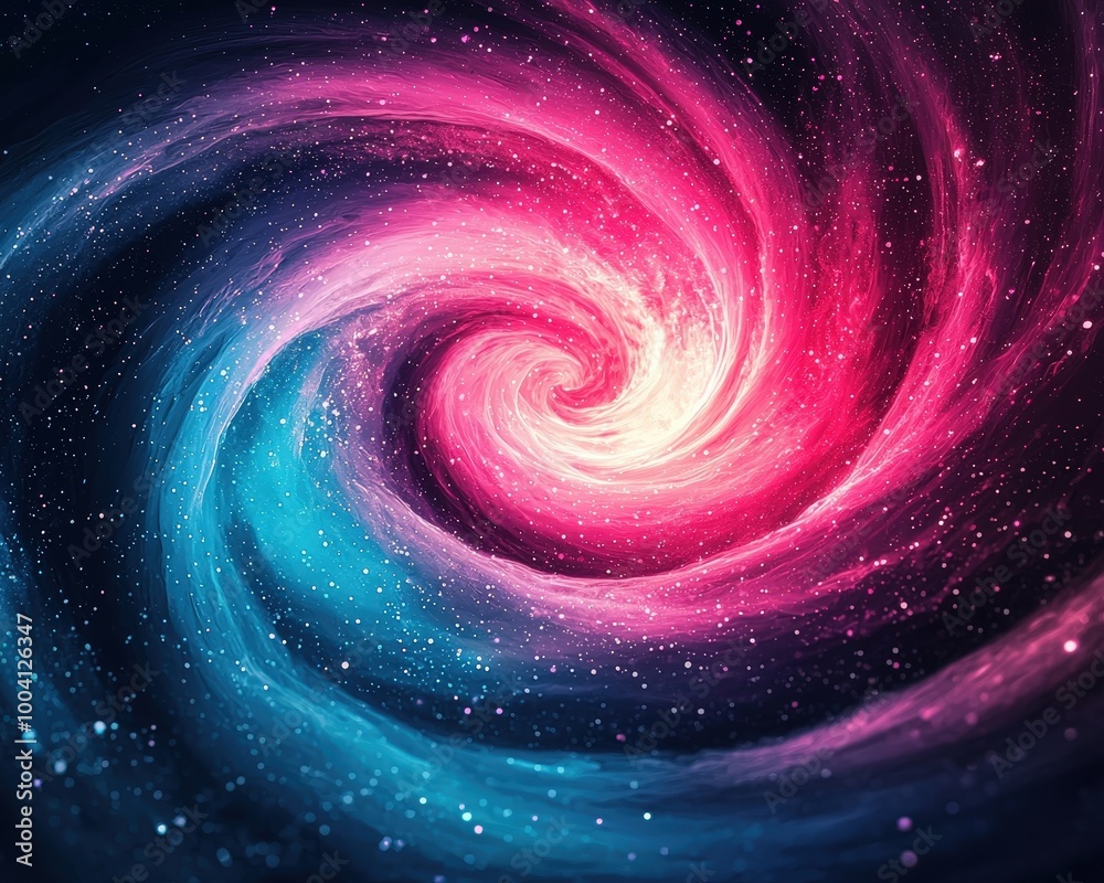 Abstract texture of swirling galaxies with vibrant cosmic colors
