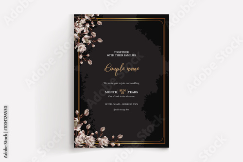 WEDDING INVITATION FRAME WITH FLOWER DECORATIONS WITH FRESH LEAVES