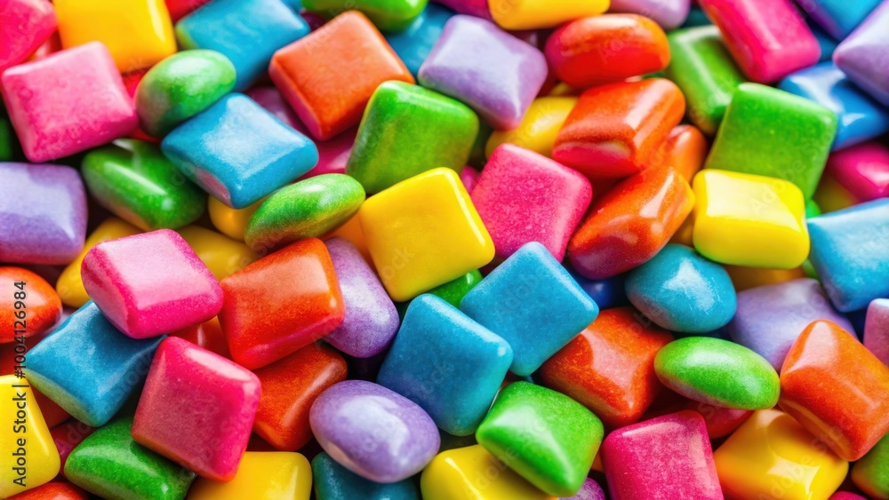Vibrant chewing gums of various colors on a bright color background for playful and fun concept Vibrant chewing gums of various colors on a bright color background for playful and fun concept