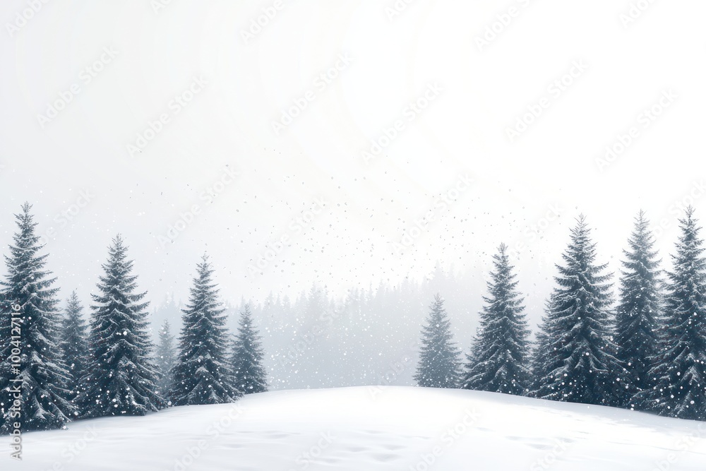 Naklejka premium A snowy landscape with many pine trees covered in snow background outdoors scenery.