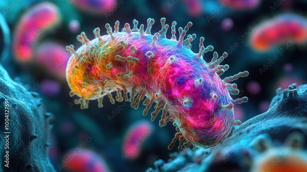 colorful bacteria cells illustrated against a microscope backdrop showcasing the intricate details and vibrant life within microscopic worlds blending science and artistic representation colorful bacteria cells illustrated against a microscope backdrop showcasing the intricate details and vibrant life within microscopic worlds blending science and artistic representation