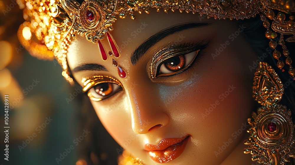 Happy Indian Religion Festival Maa Durga face, Durga, Pooja, Navratri, Banner, Card, Holding Design with Goddess Durga Background. Happy Indian Religion Festival Maa Durga face, Durga, Pooja, Navratri, Banner, Card, Holding Design with Goddess Durga Background.