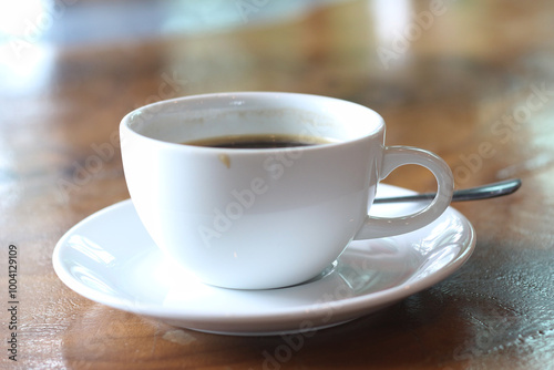 Hot black coffee in a ceramic cup