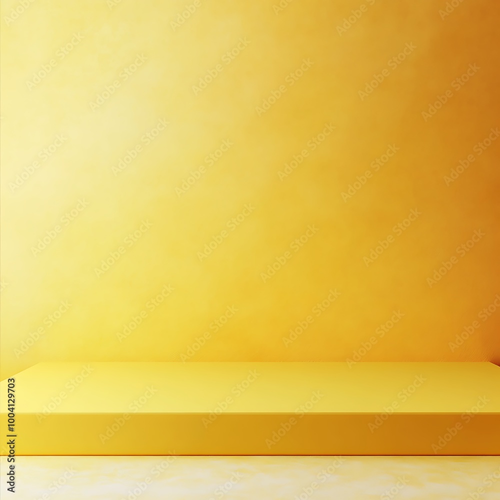 3D background studio room for product presentation. Yellow wall and floor with a podium. Tabletop with sunlight from the window. Illustration template with countertop in the kitchen. 3D background studio room for product presentation. Yellow wall and floor with a podium. Tabletop with sunlight from the window. Illustration template with countertop in the kitchen.