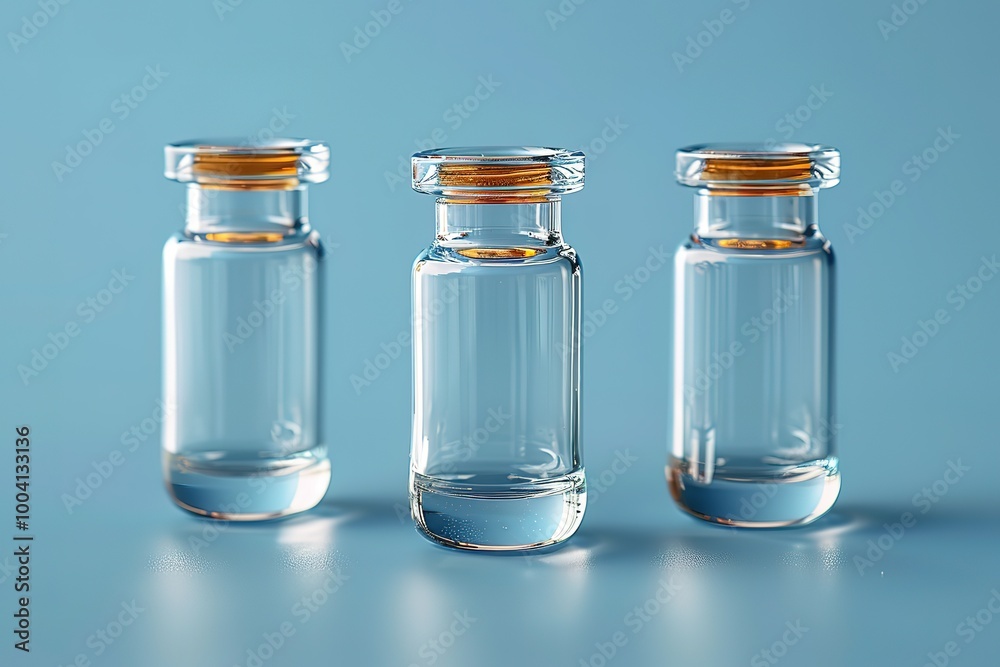 Three clear glass bottles with a brown cap Three clear glass bottles with a brown cap
