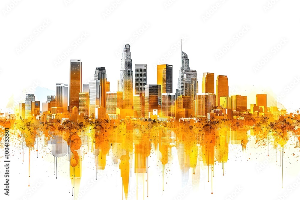 Obraz premium A city skyline with a yellow background