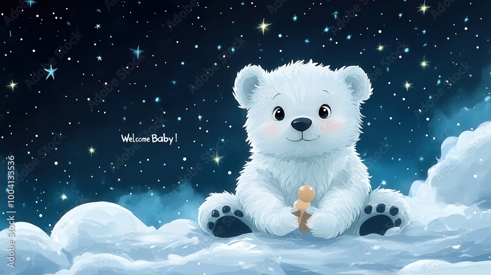 Fototapeta premium Illustrations with cute baby animals for newborn greetings, stars and clouds for greeting cards, invitations and prints